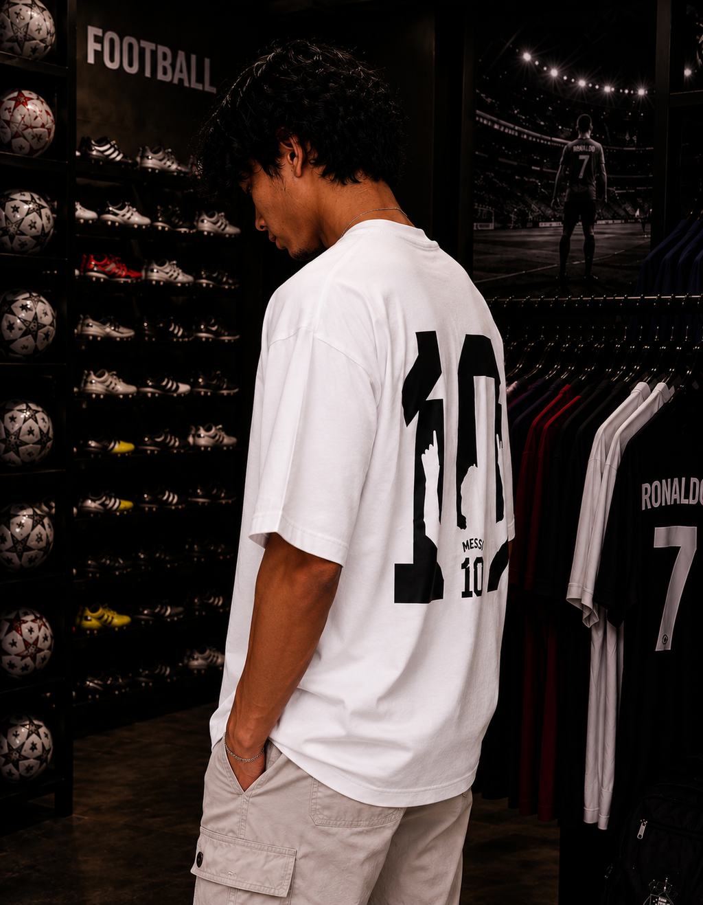 MESSI SHADOW WHITE OVERSIZED T-SHIRT – 200 GSM