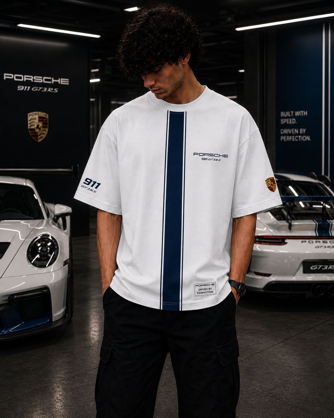 PORSCHE RACING HERITAGE OVERSIZED WHITE T-SHIRT | PREMIUM AUTOMOTIVE STREETWEAR – 220 GSM