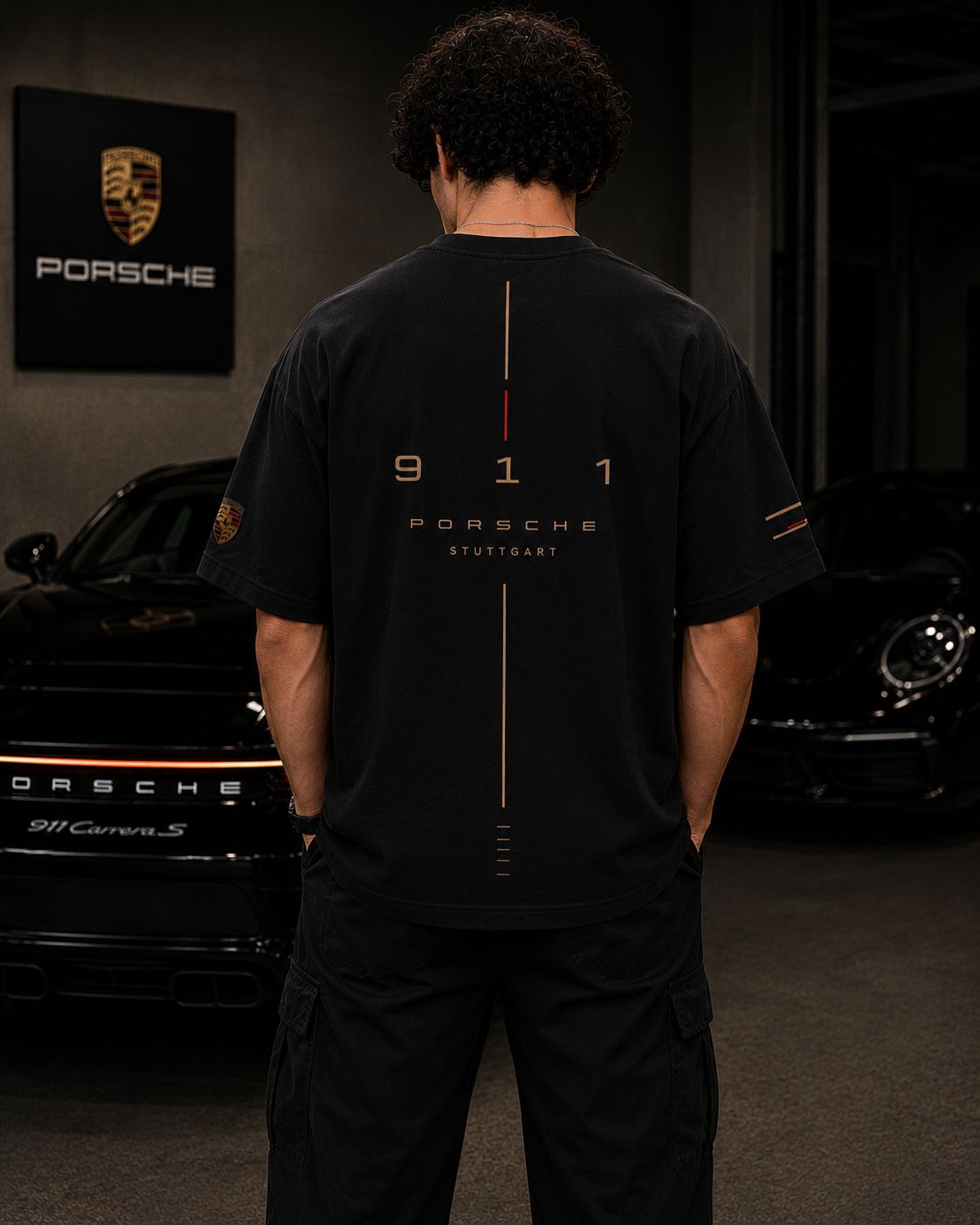 PORSCHE HERITAGE OVERSIZED BLACK T-SHIRT | PREMIUM HEAVYWEIGHT COTTON STREETWEAR – 220 GSM