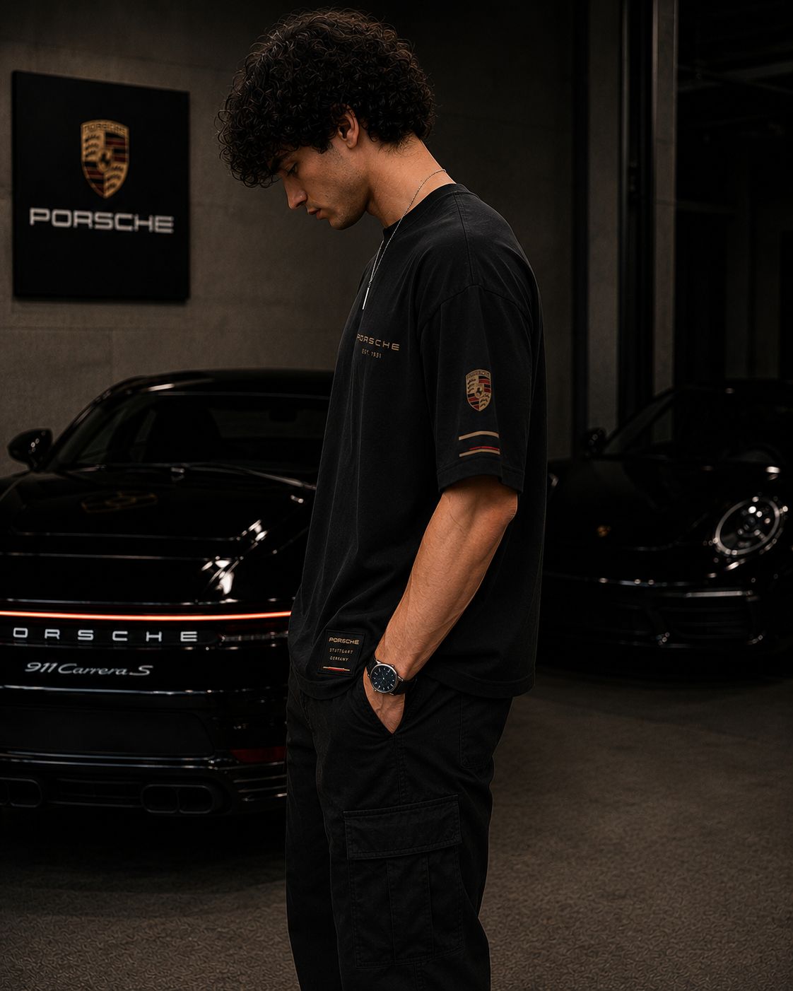 PORSCHE HERITAGE OVERSIZED BLACK T-SHIRT | PREMIUM HEAVYWEIGHT COTTON STREETWEAR – 220 GSM