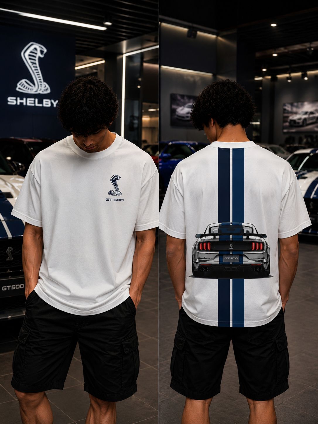 SHELBY GT500 OVERSIZED WHITE T-SHIRT | PREMIUM MUSCLE CAR STREETWEAR – 220 GSM