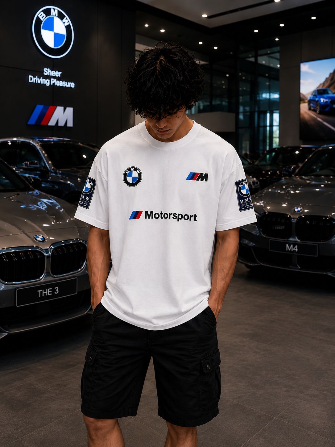 BMW M MOTORSPORT OVERSIZED WHITE T-SHIRT | PREMIUM PERFORMANCE STREETWEAR – 220 GSM