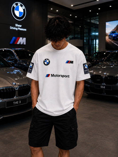 BMW M MOTORSPORT OVERSIZED WHITE T-SHIRT | PREMIUM PERFORMANCE STREETWEAR – 220 GSM