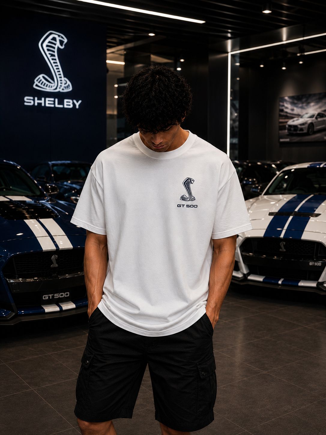SHELBY GT500 OVERSIZED WHITE T-SHIRT | PREMIUM MUSCLE CAR STREETWEAR – 220 GSM