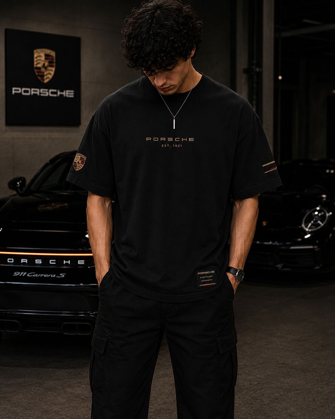 PORSCHE HERITAGE OVERSIZED BLACK T-SHIRT | PREMIUM HEAVYWEIGHT COTTON STREETWEAR – 220 GSM