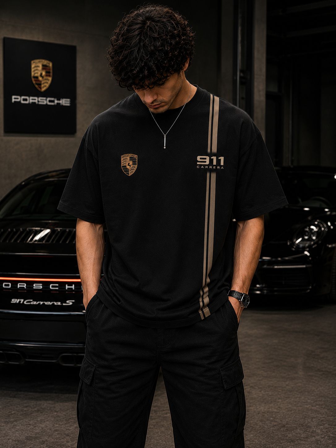PORSCHE 911 HERITAGE OVERSIZED BLACK T-SHIRT | PREMIUM AUTOMOTIVE STREETWEAR – 220 GSM