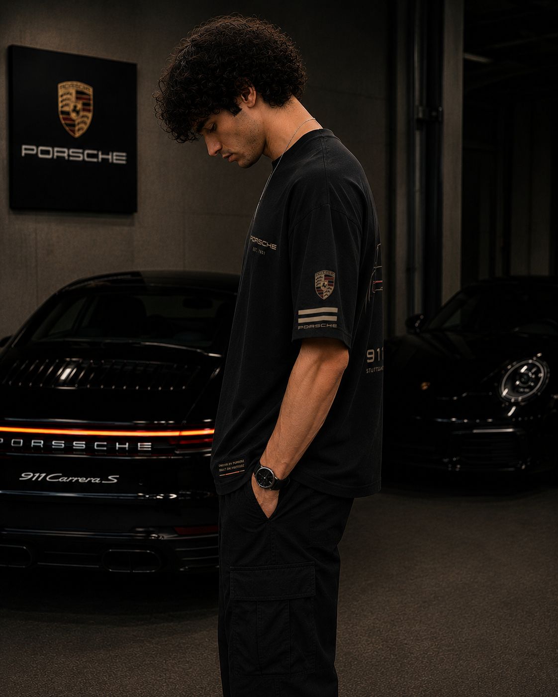 PORSCHE 911 STUTTGART OVERSIZED BLACK T-SHIRT | PREMIUM MOTORSPORT STREETWEAR – 220 GSM