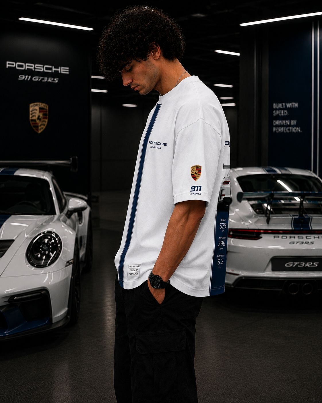 PORSCHE RACING HERITAGE OVERSIZED WHITE T-SHIRT | PREMIUM AUTOMOTIVE STREETWEAR – 220 GSM