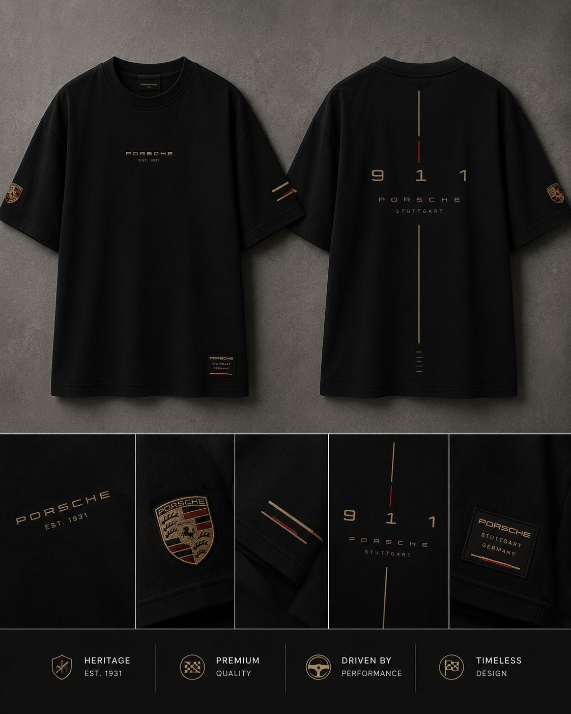 PORSCHE HERITAGE OVERSIZED BLACK T-SHIRT | PREMIUM HEAVYWEIGHT COTTON STREETWEAR – 220 GSM